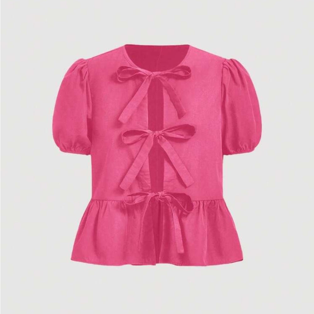 Pink Bow Puff Sleeve Top